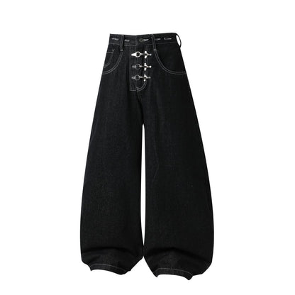 Detachable Suspender Buckle High Waist Wide Leg Denim Jeans WN28001