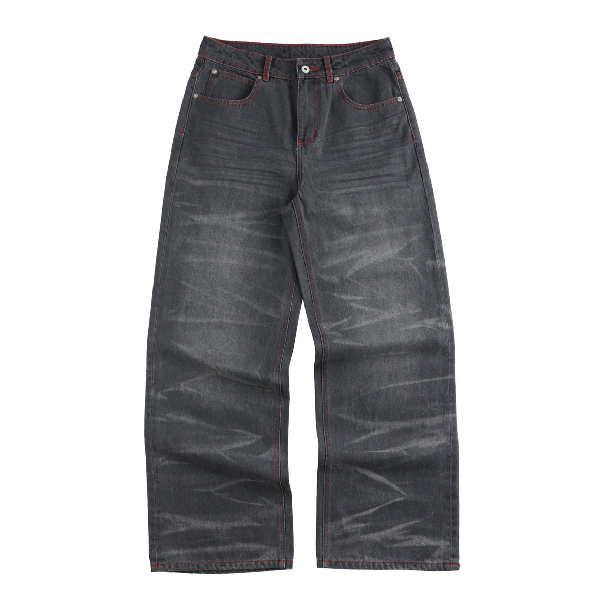 Washed Wing Star Print Wide Leg Denim Jeans WN27219