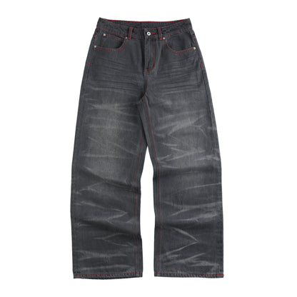 Washed Wing Star Print Wide Leg Denim Jeans WN27219