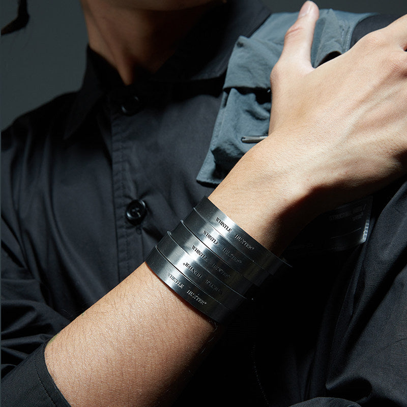 Industrial Style Titanium Steel Adjustable Open Cuff Bracelet WN26699