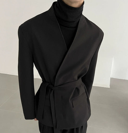 Collarless Belted Tailored Jacket WN21608