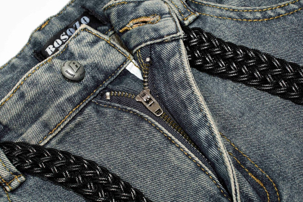 Gradient Multi-Pocket Drawstring Wide Leg Denim Jeans WN27828