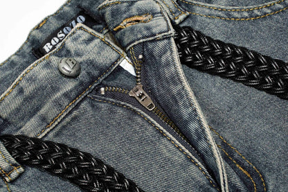 Gradient Multi-Pocket Drawstring Wide Leg Denim Jeans WN27828