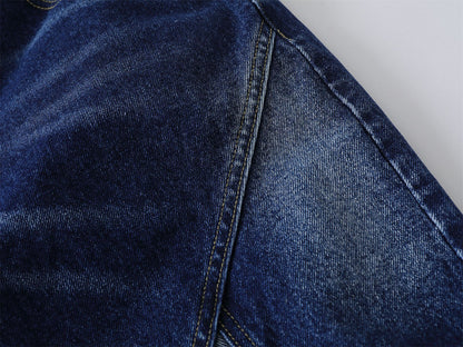 Washed Damage Star Patchwork Knee-Length Denim Jeans WN26810