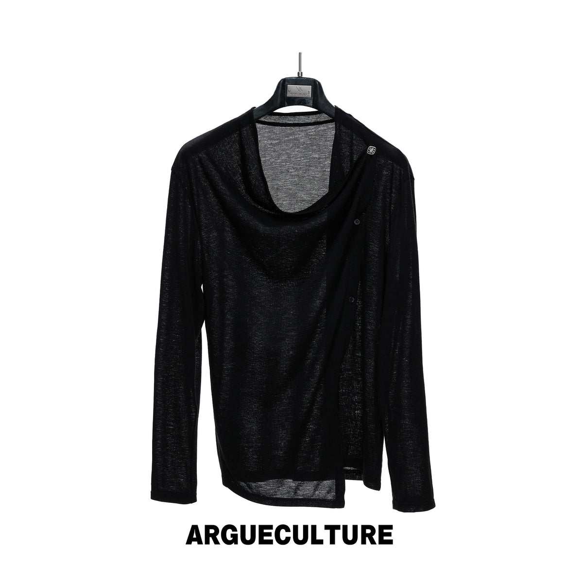 Asymmetric Draped Button Long Sleeve T-Shirt WN27045