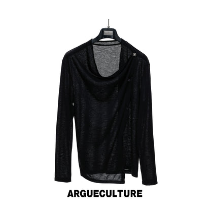 Asymmetric Draped Button Long Sleeve T-Shirt WN27045