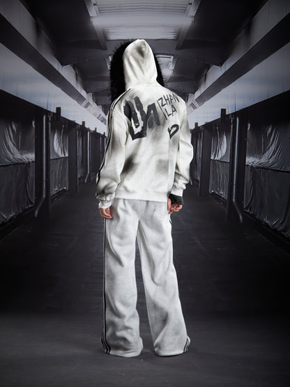 Print Fake Fur Zipper Hoodie & Print Wide Leg Sweatpants Setup WN22792