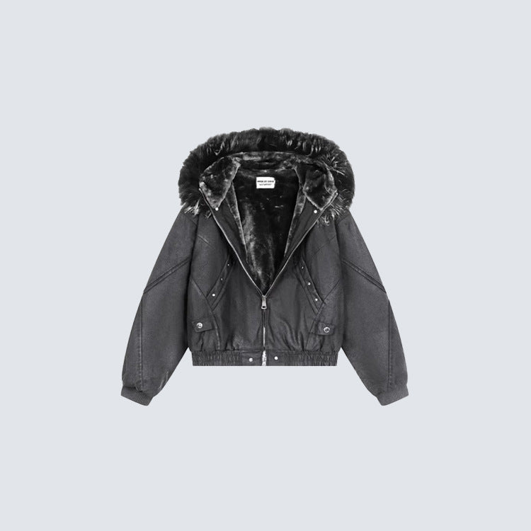 Fake Fur Collar Oversize Short Puffer Jacket WN27826