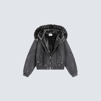 Fake Fur Collar Oversize Short Puffer Jacket WN27826