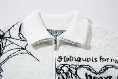 Butterfly Cross Design Oversize Zipper Knit Cardigan WN11170