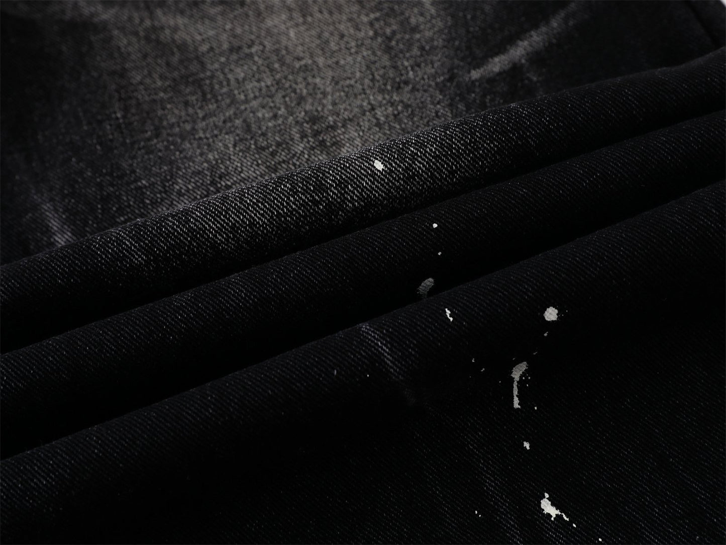 Whisker Paint Straight Denim Jeans WN26759
