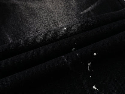 Whisker Paint Straight Denim Jeans WN26759