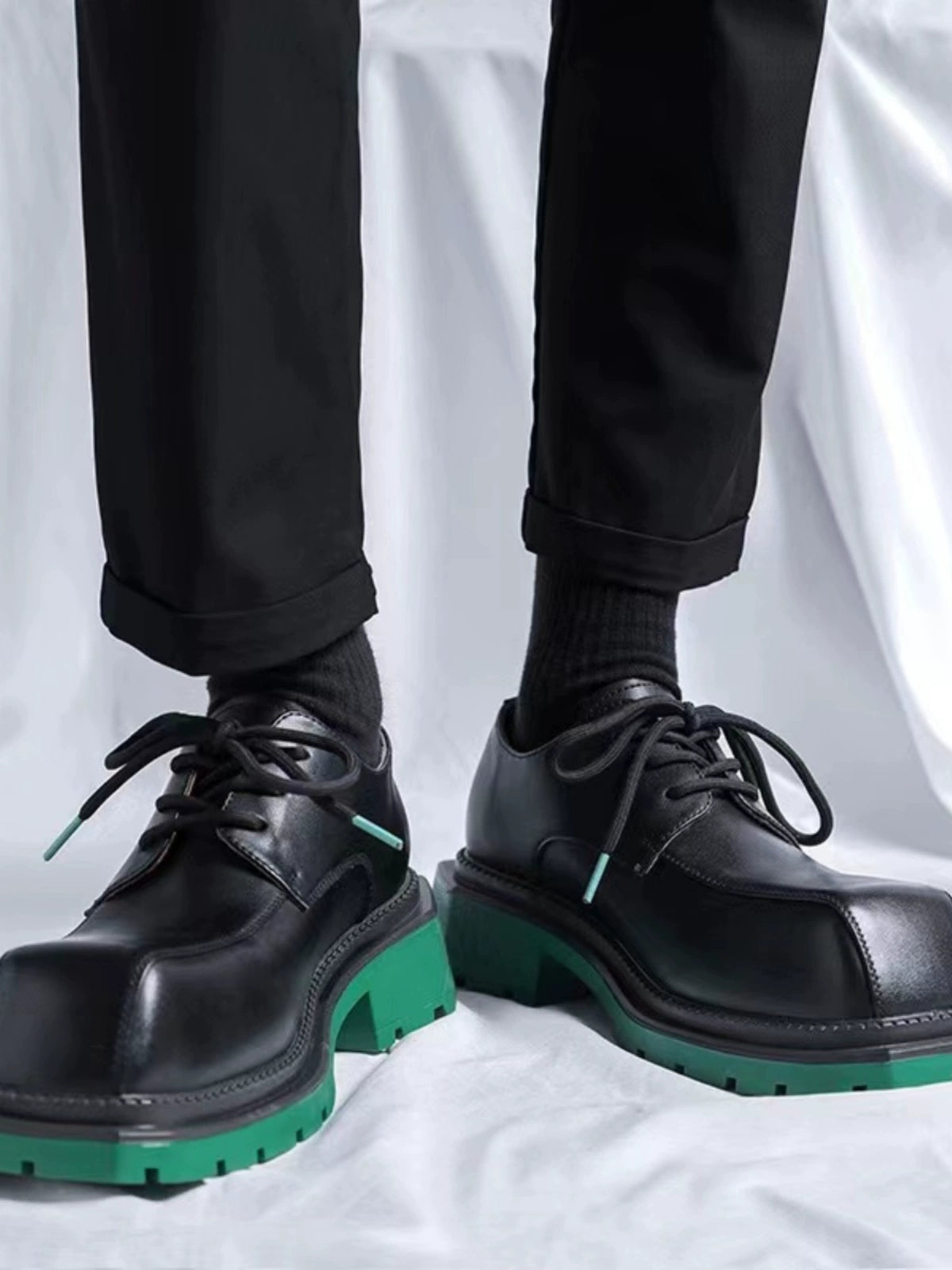 Square Toe Chunky Sole Leather Derby Shoes WN20769