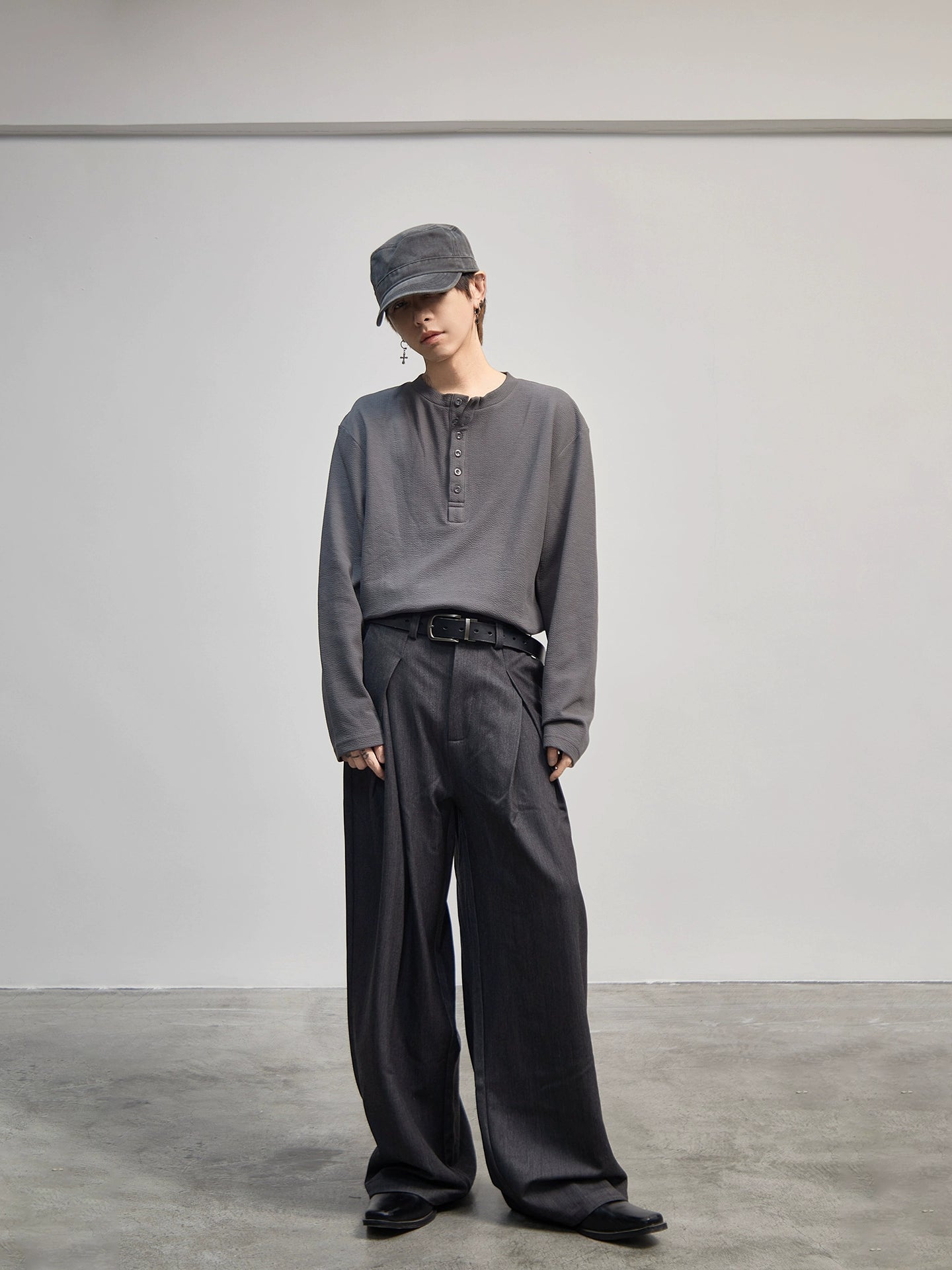 Half-Button Plain Long Sleeve T-Shirt WN21185