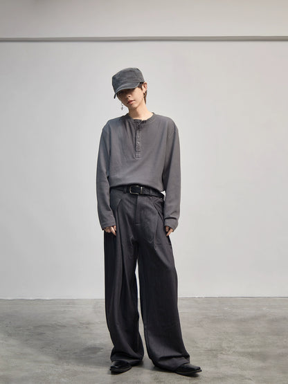 Half-Button Plain Long Sleeve T-Shirt WN21185