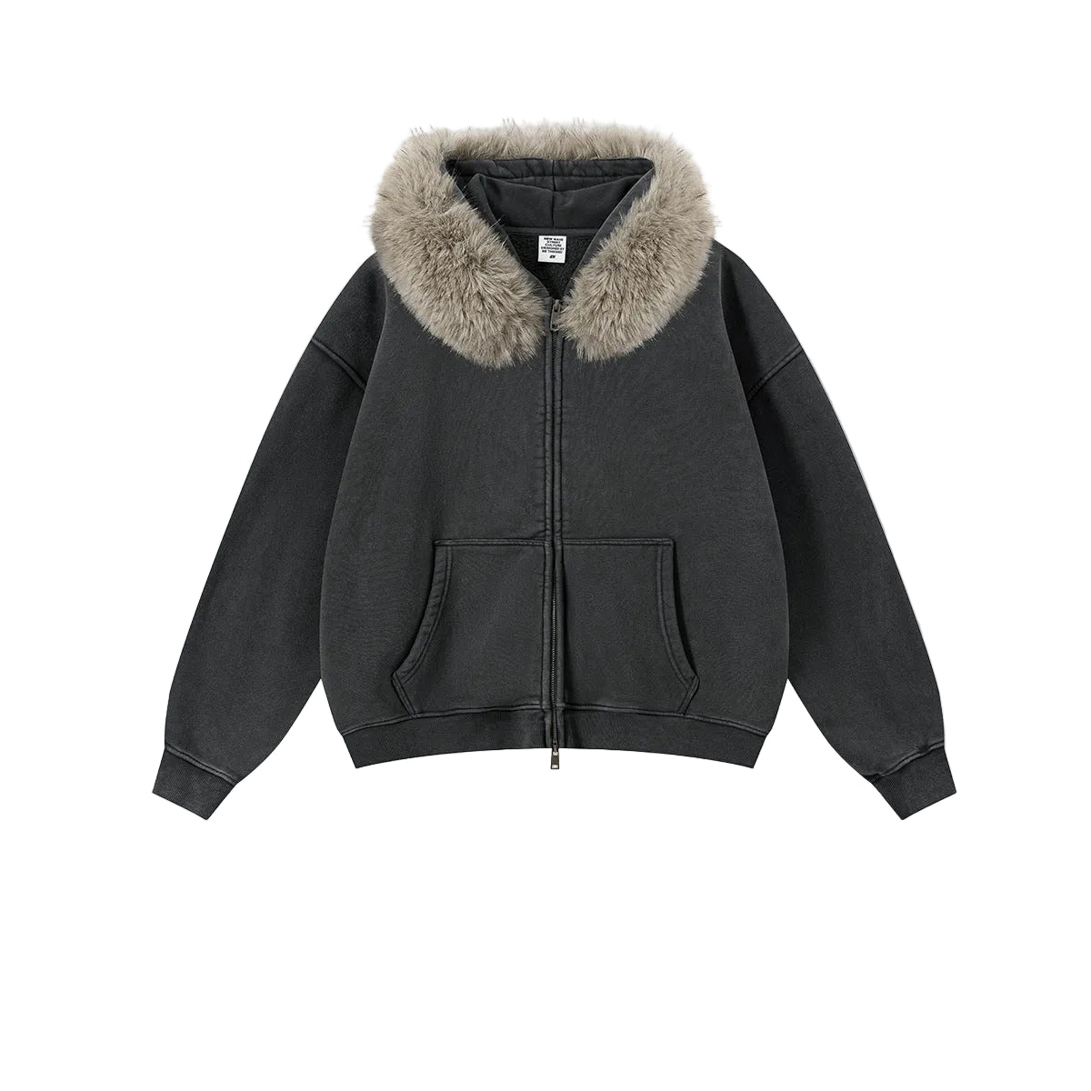Fake Fur Collar Fleece Lining Zipper Hoodie WN23118