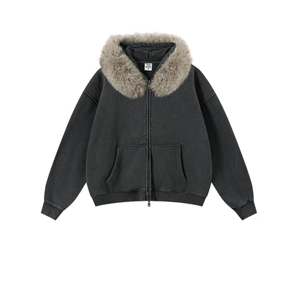 Fake Fur Collar Fleece Lining Zipper Hoodie WN23118