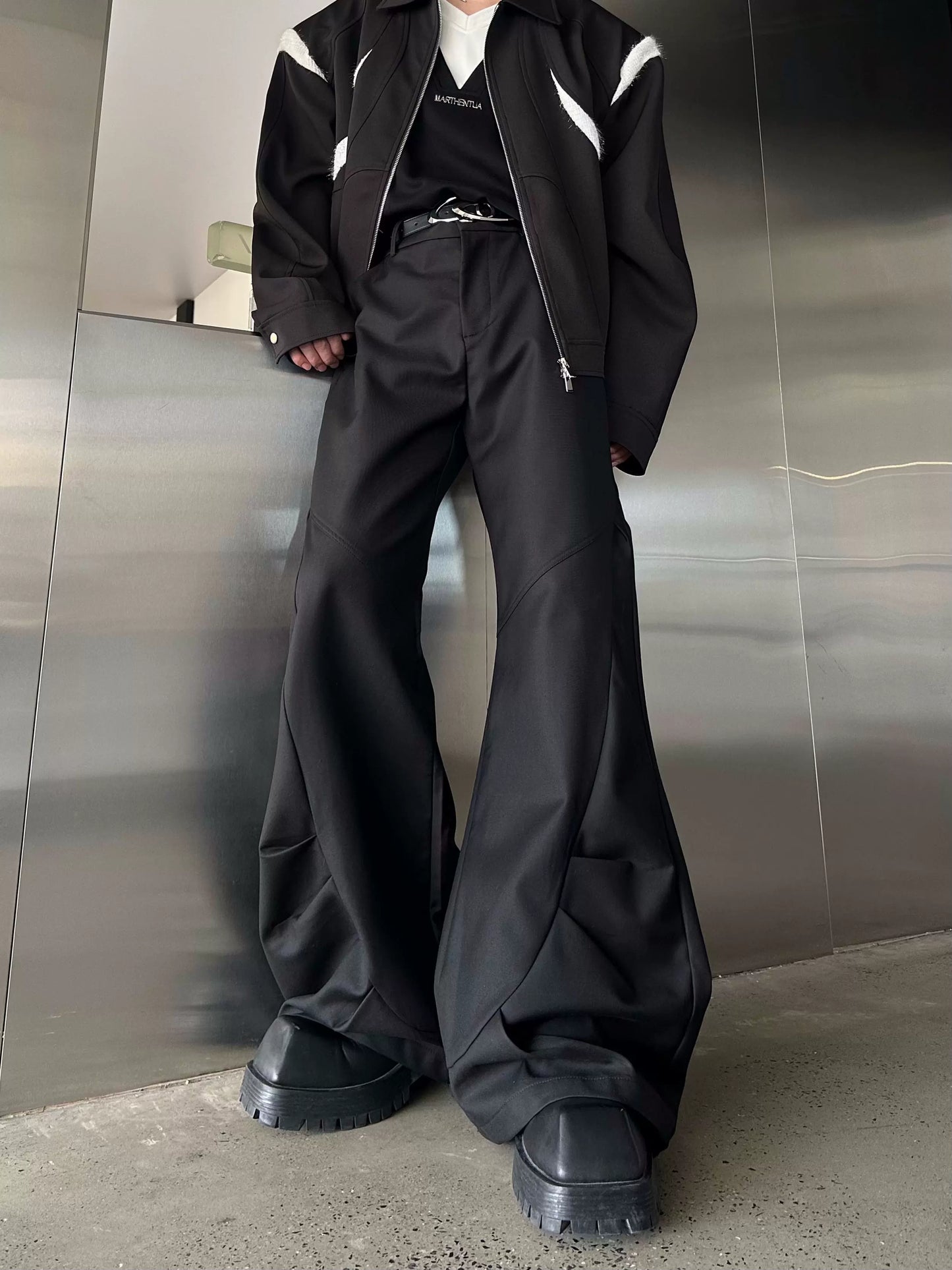 Pleats Draped Flare Wide Leg Trousers WN16749