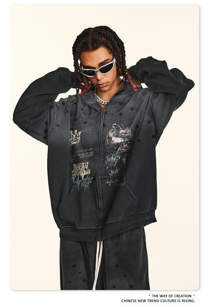 Graffiti Print Oversize Zipper Hoodie WN9936