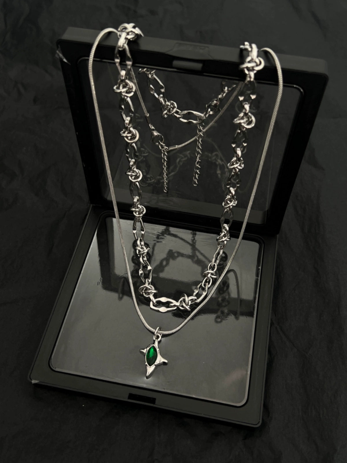 Double Layer Green Meteor Thorn Titanium Steel Necklace WN19260