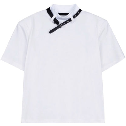 High-neck Belt Design Short Sleeve T-shirt WN6895