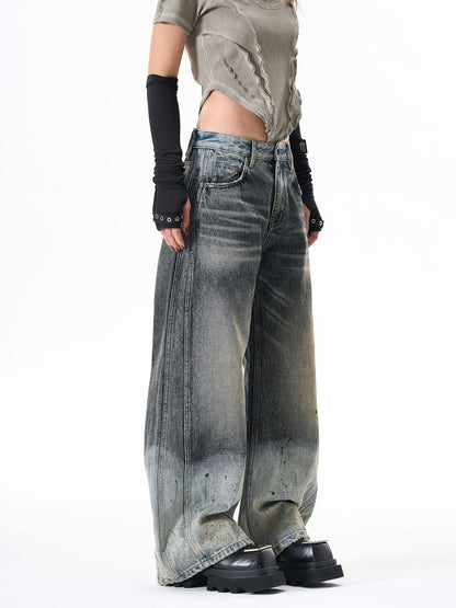 Paint Print Wide Leg Denim Jeans WN23101