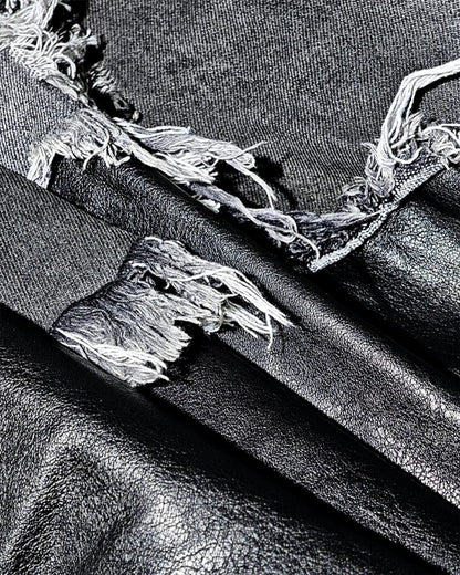 Washed Frayed Patchwork Contrast Hooded Jacket WN27864