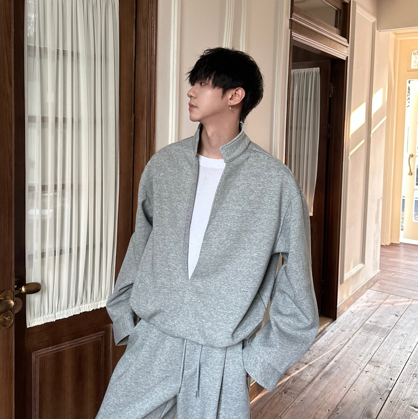 Half-Zip Sweatshirt & Wide Leg Sweatpants Setup WN25311