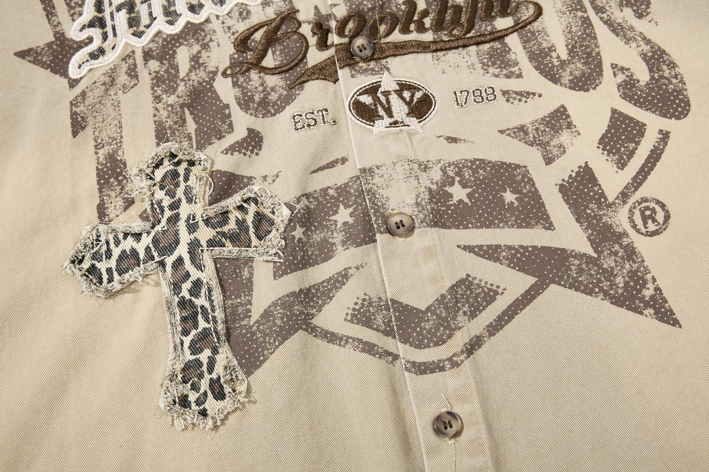 Leopard Print Cross Graphic Short Sleeve Shirt WN25474