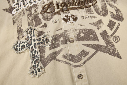 Leopard Print Cross Graphic Short Sleeve Shirt WN25474