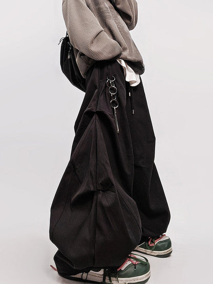 Pleats Curved Seam Wide Leg Pants WN24018