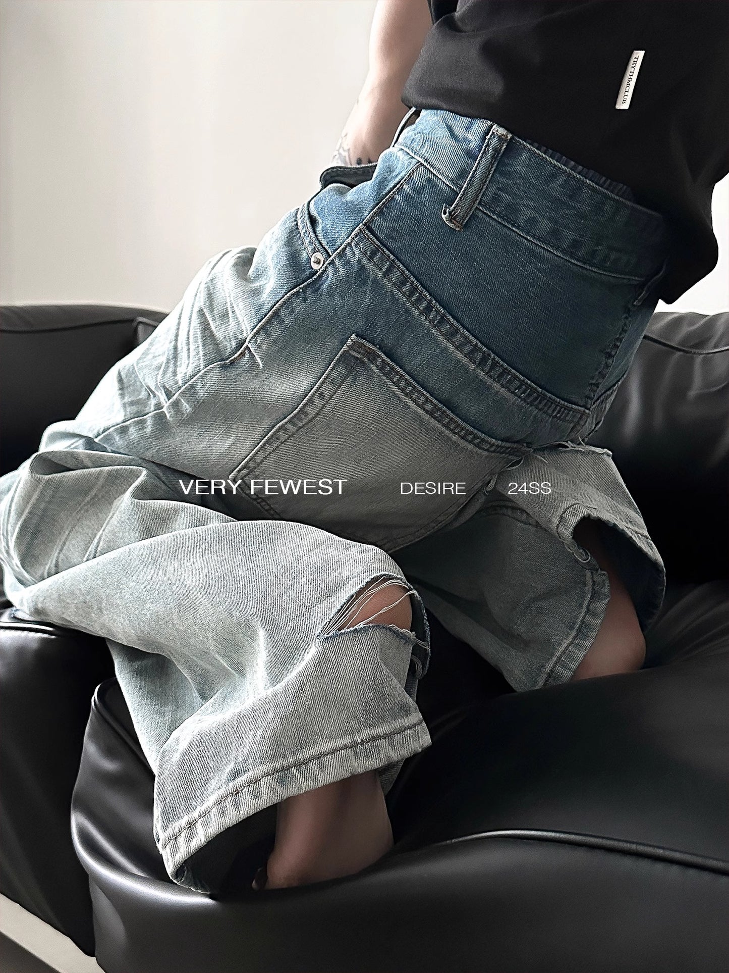 3D Washed Wide Leg Denim Jeans WN8891