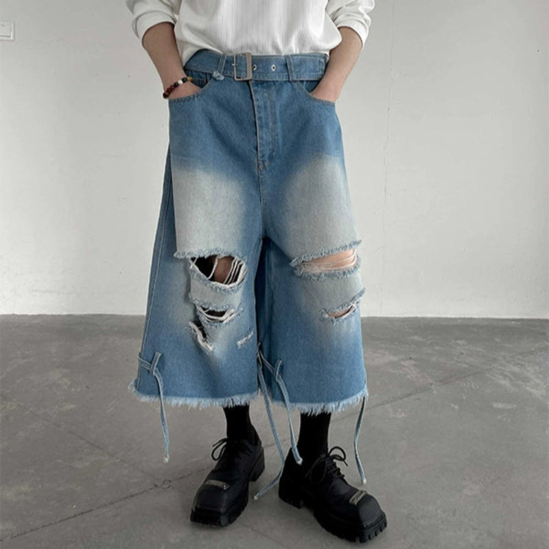 Distressed Raw Edge Denim Half Jeans WN19275