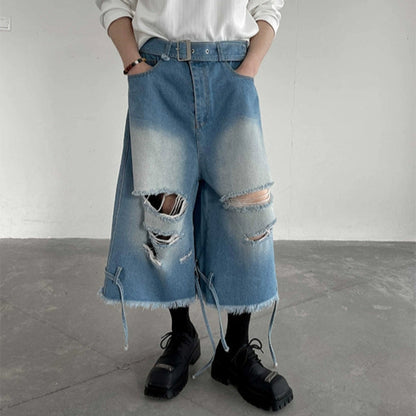Distressed Raw Edge Denim Half Jeans WN19275
