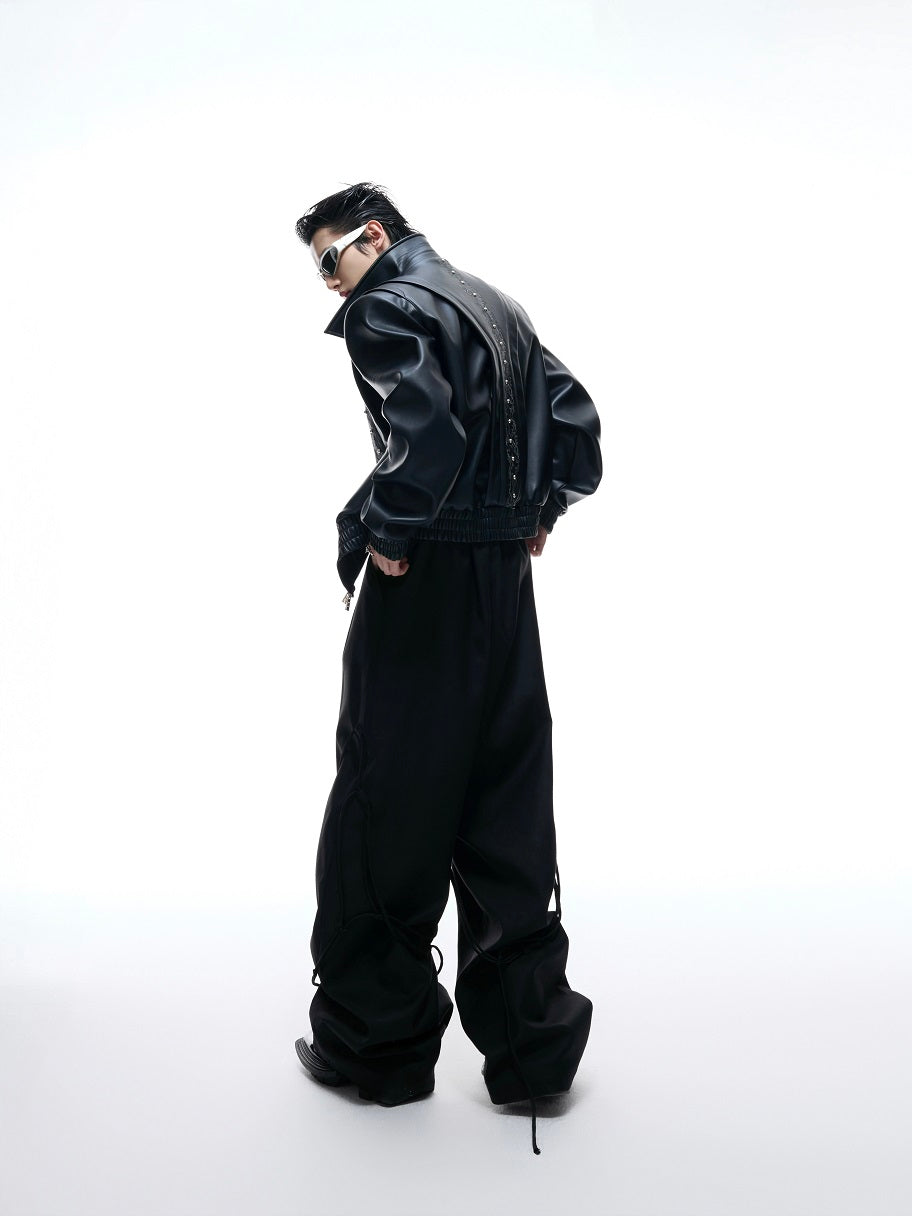 Vine Embroidery PU Leather Jacket WN20543