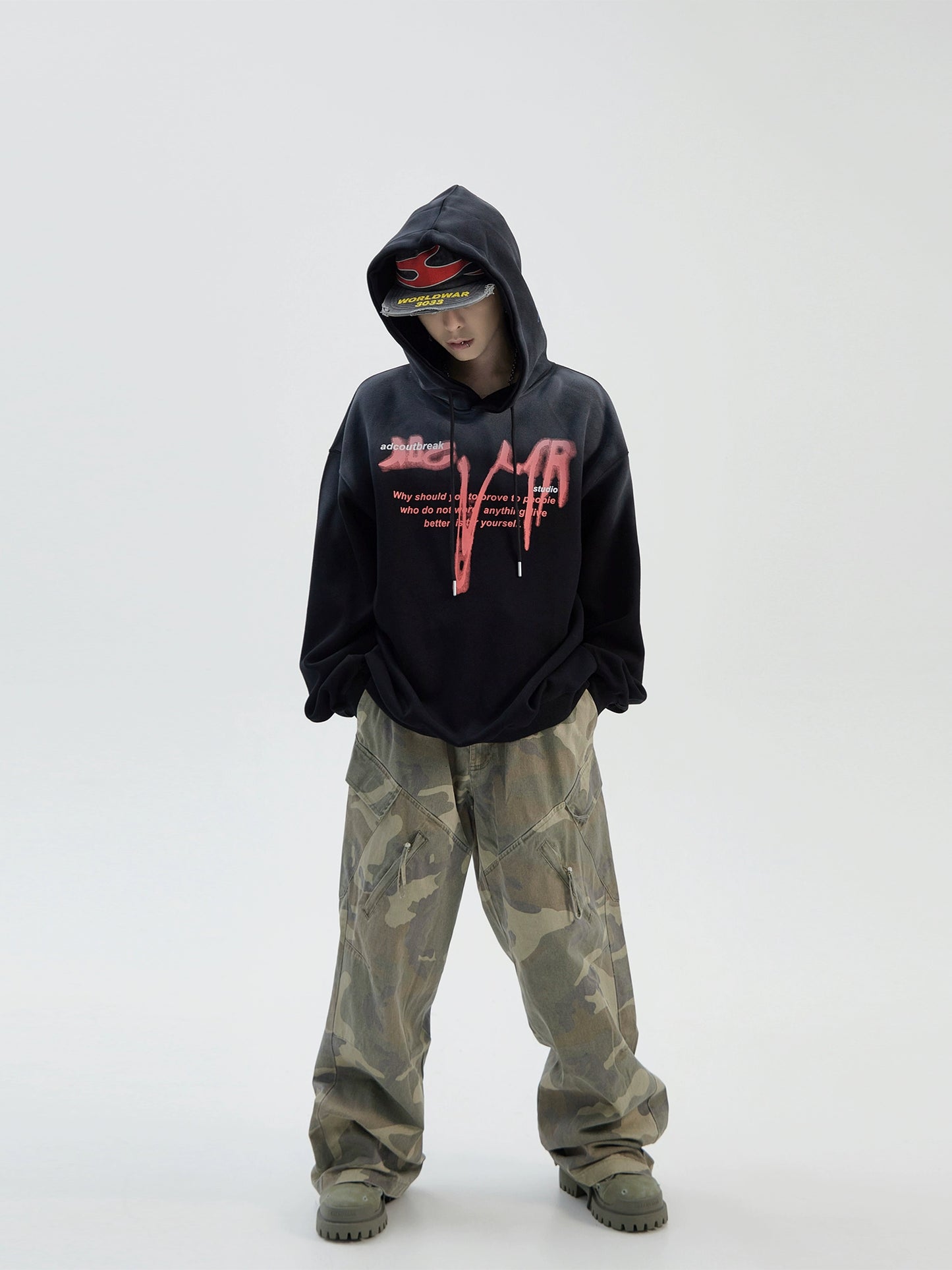 Inkjet Letter Gradient Pullover Hoodie WN8816