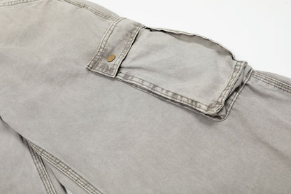 Washed Multi-Pocket Wide Leg Cargo Pants WN25852