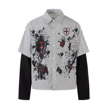 Graffiti Gothic Print Fake Layered Long Sleeve Shirt WN21028