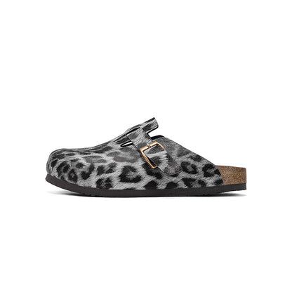 Leopard Print Metal Buckle Mules WN23364