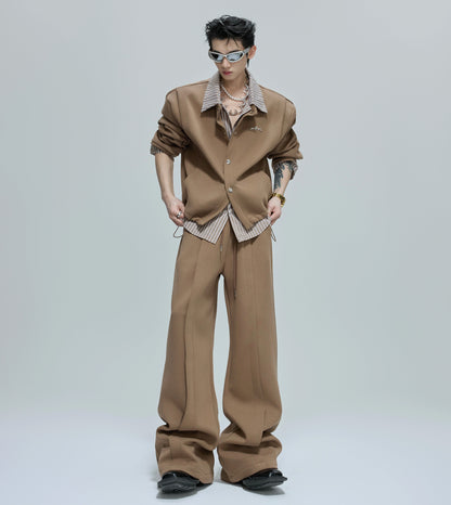 Striped Fake Layered Jacket & Flare Pants Setup WN21755