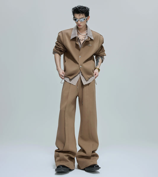 Striped Fake Layered Jacket & Flare Pants Setup WN21755