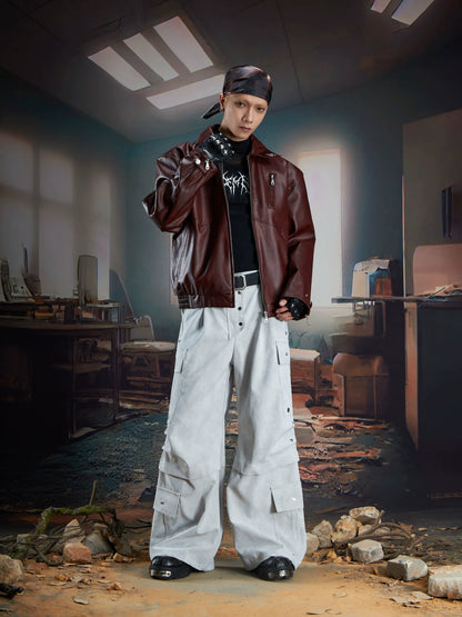 Matte Multi-Pocket Stud Pleats Cargo Pants WN21346