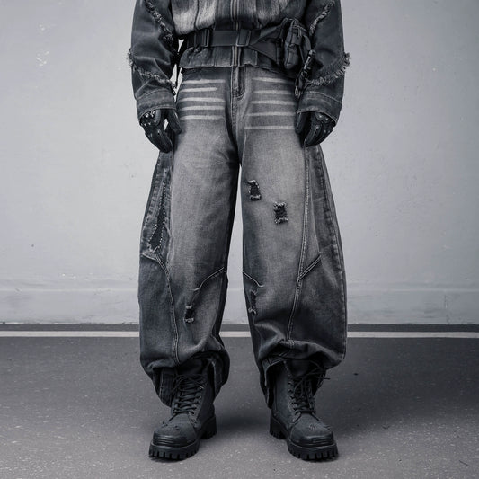 Damage Wash Wide Leg Denim Jeans WN22307