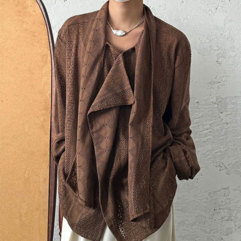 Jacquard Lace Patchwork Ribbon Long Sleeve Shirt WN19980