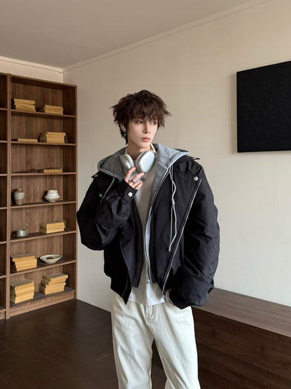 Fake Layered Hooded Short Padded Jacket WN23154