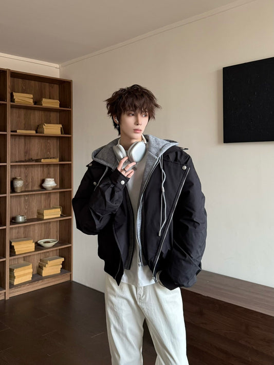 Fake Layered Hooded Short Padded Jacket WN23154