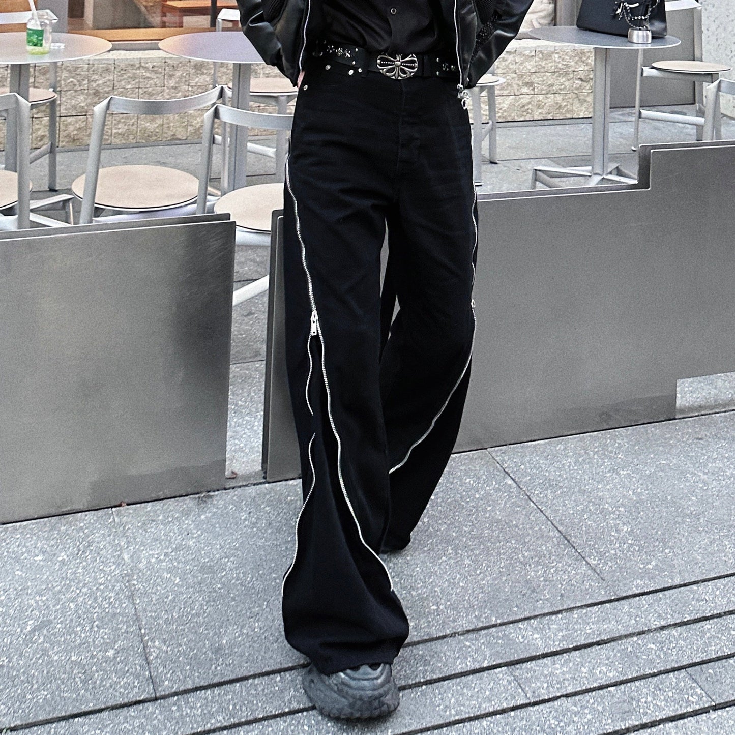 Zipper Strap Straight Pants WN25039