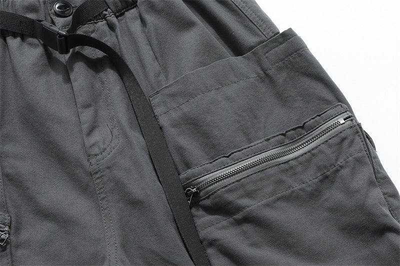 Washed Damage Zipper Cargo Half Pants WN26853