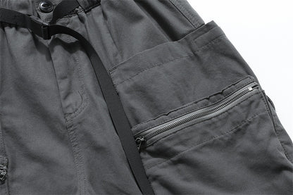Washed Damage Zipper Cargo Half Pants WN26853