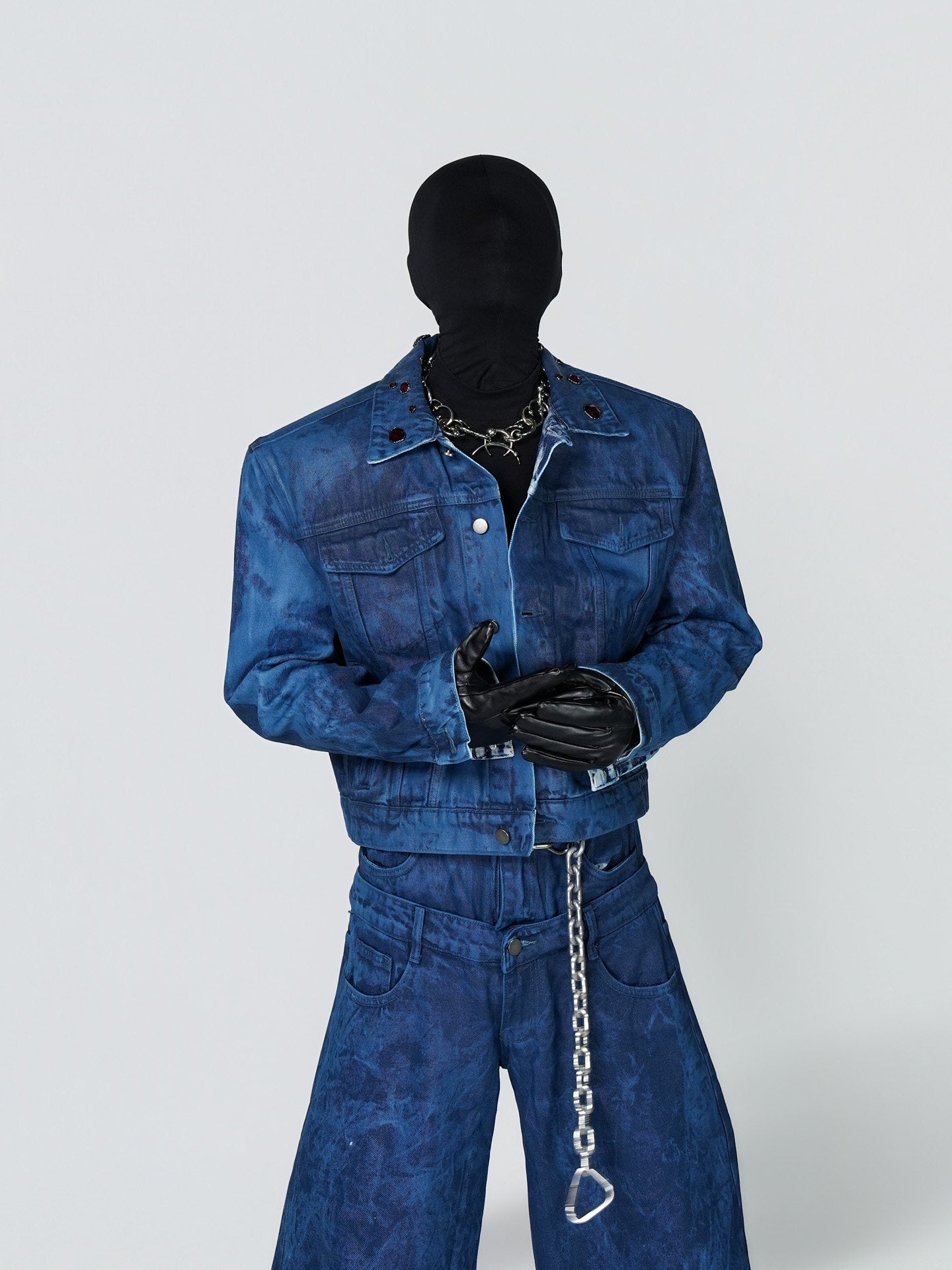 Wax Coated Short Denim Jacket & Wax Coated Wide Leg Denim Jeans Setup WN24308